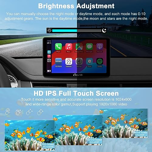 Carpuride C3 Wireless Carplay & Android Auto Autoradio, Tragbares 7 Zoll HD Touchscreen Auto Stereo Empfänger mit AirPlay Link Spiegeln,Bluetooth,Navigation,Siri,FM/AUX. – Bild 6