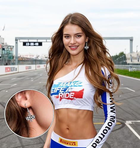 Checkered Flag Earrings, ValueBargain 2 Pairs Checkered Flag Earrings for Women Black and White Race Charm Dangle Earrings Ideal for Women Racing Fans and Race Day Accessories4