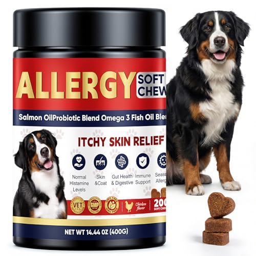 Leyoviz Dog Allergy Chews for Itchy Skin Relief – Probiotic Soft Chews for Dogs with Paw Licking, Ear & Seasonal Allergies – Gut & Immune Support, 200 Chews