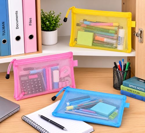 Image of TULMAN 6 Pieces Transparent Waterproof Storage Pouch Travel Organizer Mesh Bag with Zipper for Cosmetic Jewelry Makeup Pen Pencil Case (Color May Vary) (Stationery Pouch 6)
