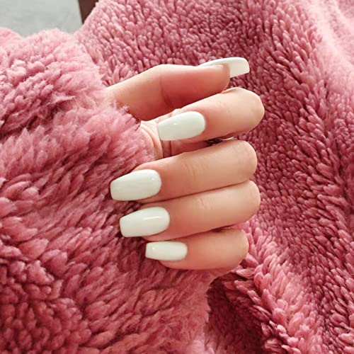 RUNRAYAY Matte White Press On Nails Medium, Fack Nails pour Femmes Filles, Nude Nails Press On Full Cover Nails Conseils pour Salon Perfect Nail Cover