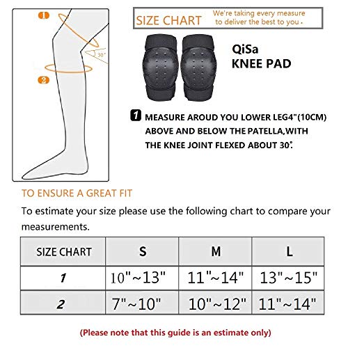 Qisa Adults Knee and Elbow Pads with Wrist Guards Protective Gear Set (Black, Medium)