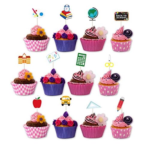 SWYOUN 36PCS Back to School Cupcake Topper First Day of School Welcome Party Decoration Supplies Cover