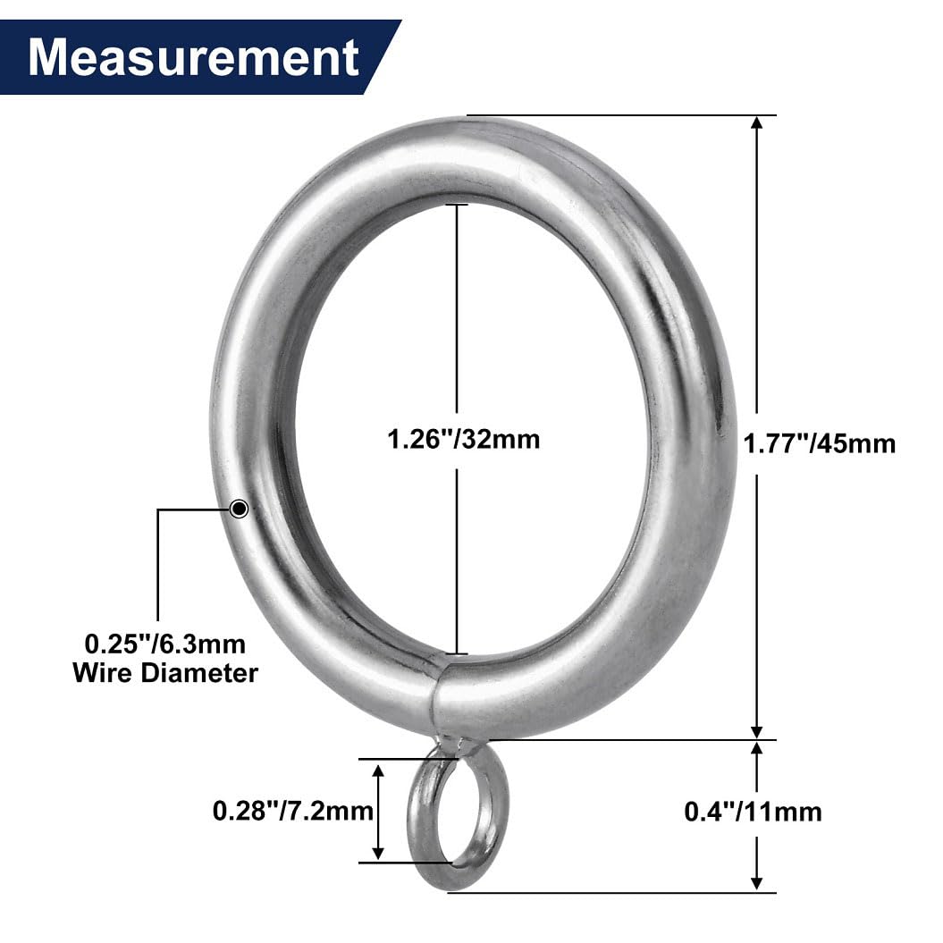 Curtain Ring Metal 28-Pcs 1 1/4- Inch Inner Diameter with Eyelets Fit Up to 1 Inch Rod Large Wire Diameter (Satin Nickel-28Pcs)