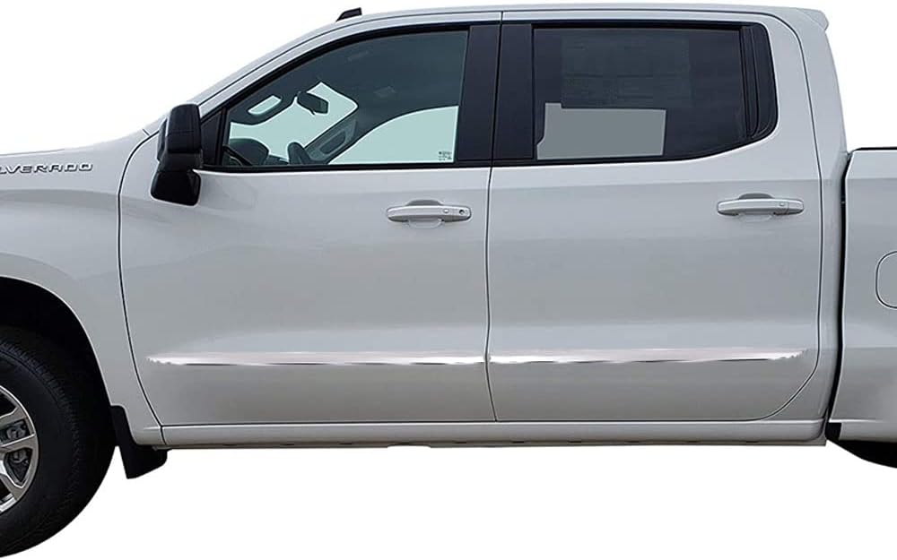 G-PLUS Body Side Moldings Trim 2" Compatible with 2019-2021 Chevy Silverado Crew Cab,Chrome Garnish,4pcs