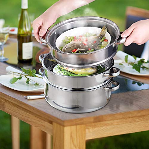 3 Tier Stainless Steel Steamer Meat Vegetable Cooking Steam Hot Pot Kitchen Tool