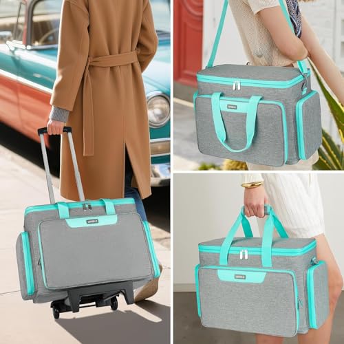 LEFOR·Z Nähmaschinentasche mit abnehmbarem Trolley mit Rollen,Nähmaschine Tragetasche,Transport und Aufbewahrungstasche ist kompatibel mit Singer,Brother,Janome und Zubehör,Grau Grün