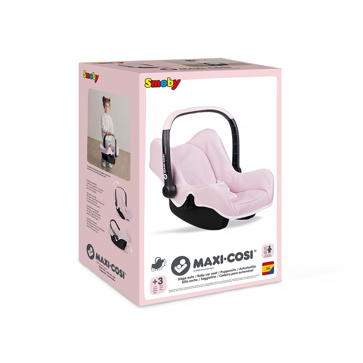 Smoby - Maxi-Cosi - Siège Rose - Jouet d'Imitation - pour Poupons Jusqu'à 42 cms - Léger - Poignée Orientable - A Partir de 3 Ans - Fabrication Espagnole