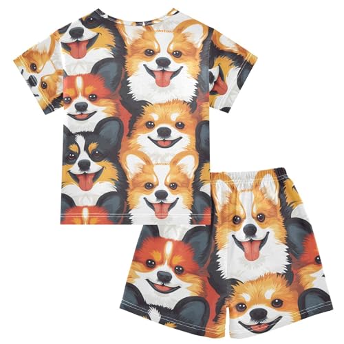 ALAZA Lovely Cartoon Dog Pajamas Set Short Sleeve Cotton Sleepwear Summer Pjs 2 Piece 5-14Y2