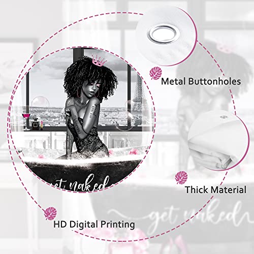 Glawry Sexy Black Girl Shower Curtain African American Woman Bathroom Curtains Set 60Wx72L Inches Get Naked Fashion Afro Lady Grey Pink Floral Bath Accessories Art Home Decor Fabric 12 Pack Hooks #TOP4