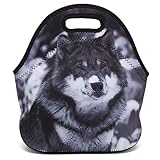 HAPPYLIVE SHOPPING Boys Girls Kids Women Adults Insulated School Travel Outdoor Thermal Waterproof Carrying Lunch Tote Bag Cooler Box Neoprene Lunchbox Container Case Snow Wolf