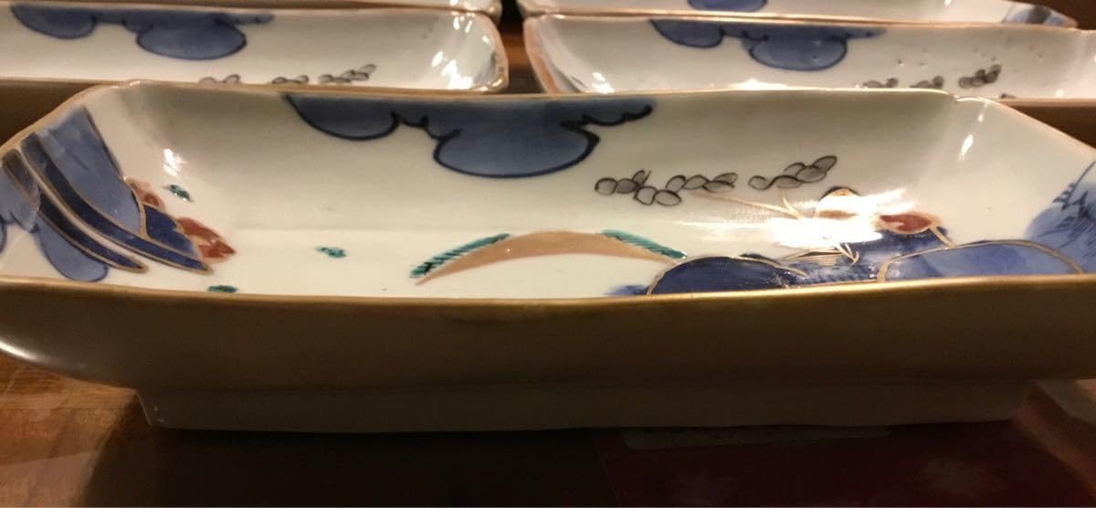 江戸時代伊万里焼赤絵角皿5枚完品