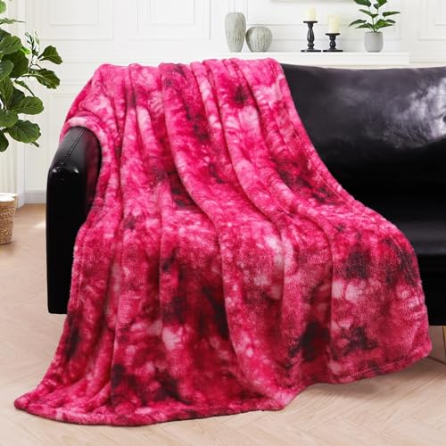 Image of Exclusivo Mezcla Plush Fuzzy Fleece Throw Blanket Extra Large, Super Soft, Fluffy and Warm Blankets for Couch, Bed, Suitable for All Seasons (50x70 Inches, Tie Hot Pink)