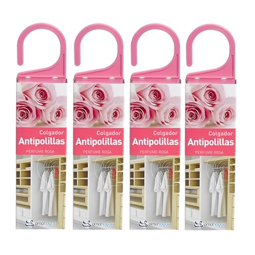 PRISMA ONLINE - 4 Unidades - Antipolillas Perfumado para Ropa de Armario, Protección contra Las Polillas para Madera y Ropa, Colgador Percha con Ambientador Aroma Embriagador - Perfume Rosa