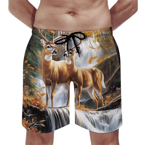 Deer Wild Animal Forests Men's Swim Trunks Quick Dry Board Shorts Hawaiian Beach Shorts With Pocket