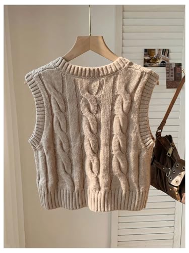 MakeMeChic Women's Cable Knit Crew Neck Sweater Vest Sleeveless Going Out Pullover Top2