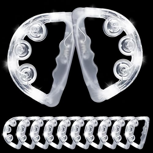 TAOZIMA LED Light Up Tambourines Tamborine for Adults Glow in the Dark Handheld Percussion Musical Instrument Wedding Reception Dance Floor Props Party Favors (24 White)