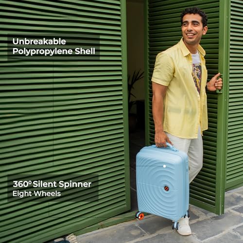 Image of Nasher Miles Polypropylene Spinner Seattle Hard-Sided Cabin Luggage 20 inch | 55cm | 8 Wheels Small Trolley Bag for Travel | Suitcase (Light Blue)