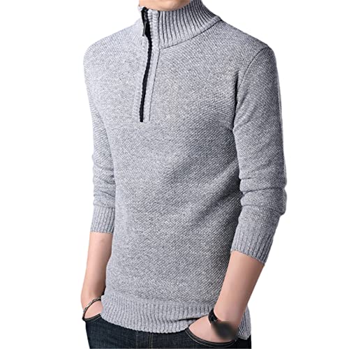 Pull à col roulé en tricot épais couleur unie grise avec demi-zip