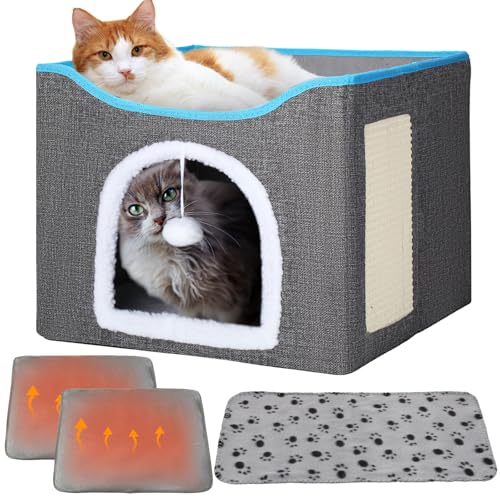 Cinnvoice Heated Cat Bed Indoor for Cats Heated Cat House with 2 Pcs Self Warming Cats Bed 1pc...