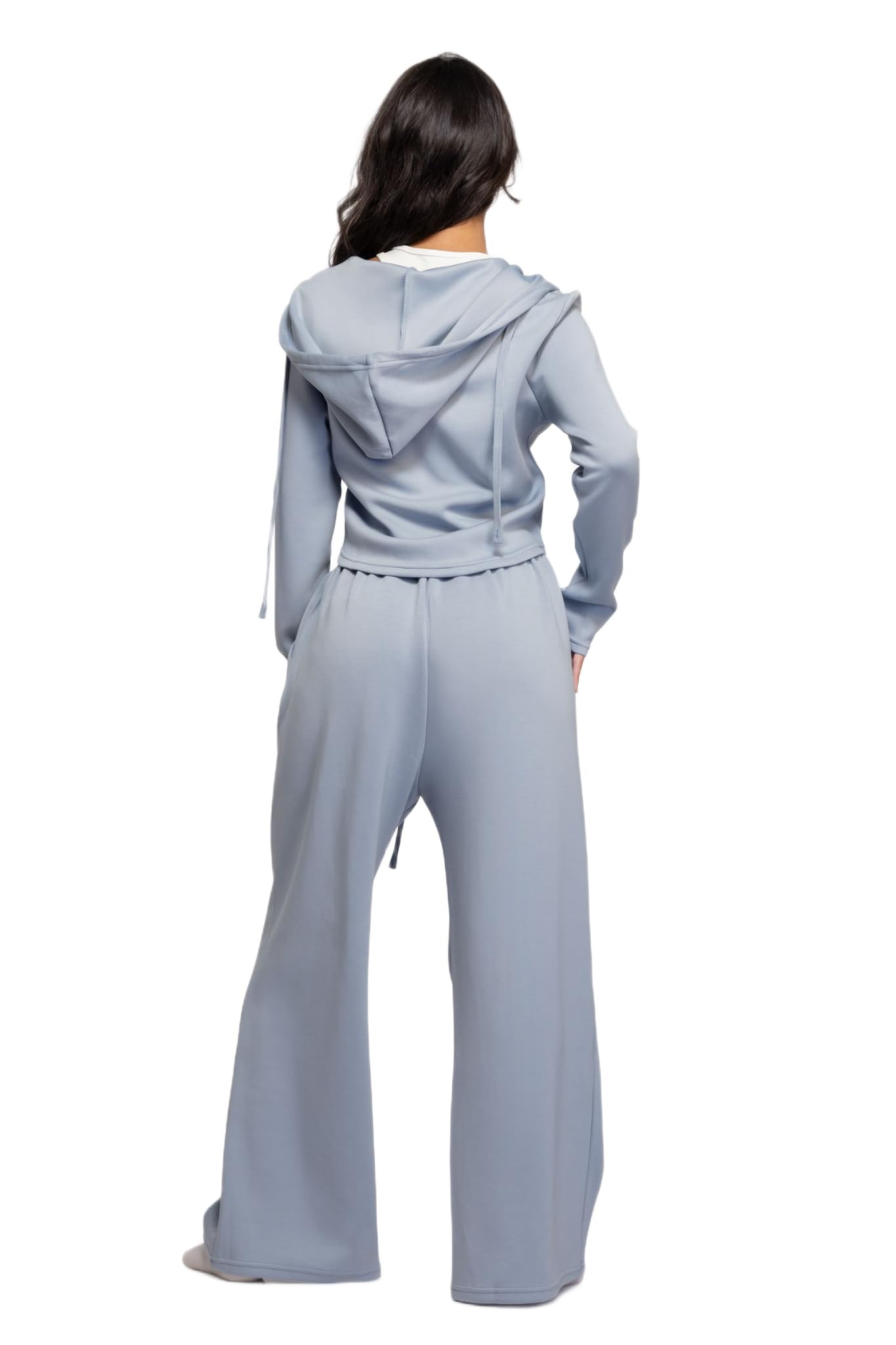 EVOLUCION Women’s 2 Piece Co-ord Set for Women – Cropped Zip Jacket & High-Waist Pants, Feather-Soft Premium Athleisure with Relaxed Fit for Travel & Everyday Wear (IN, Alpha, XL, Light Blue) 2
