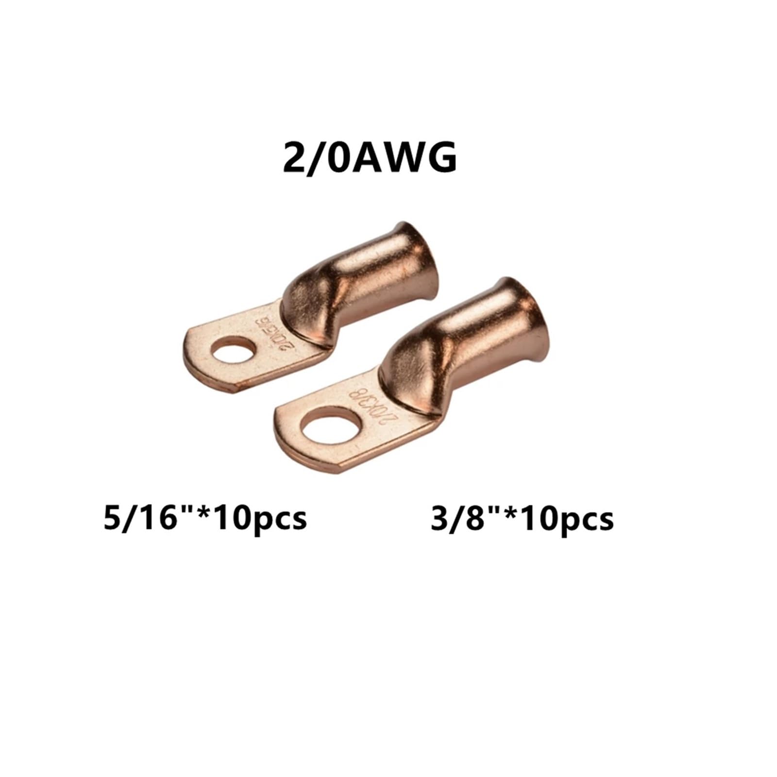 Lot de 100 cosses de batterie de voiture en cuivre, 4, 2, 1, 1/0, 2/0 AWG, 3/8" et 5/16", connecteurs de soudure for câbles à