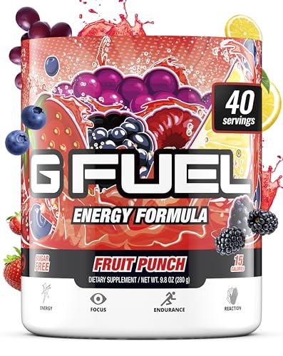 G Fuel Fruit Punch Energy Drink Powder, Pre Workout Caffeine Mix for Gaming, Sugar Free Focus Amino,...