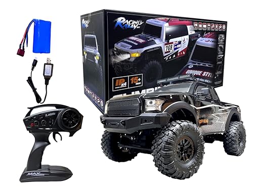 MY TOYS 1/10 Scale RC Crawler - 4WD Offroad Rock Crawler RTR 2.4GHz Hobby Grade Remote Control Truck with ABS Hard Shell LED Lights & Rechargeable 4x4 All-Terrain Vehicle (BLACK HB-ZP1009)