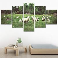 SIGNWIN 5 Panel Canvas Wall Art Modern Art Animals Cow Expressive Farmhouse/Country Multicolor Photography Sheep for Home Decorations Ready to Hang - 60