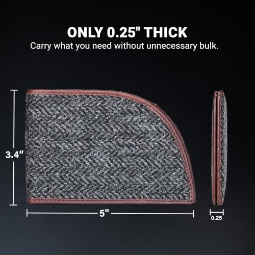 Image of ROGUE WALLET Front Pocket Card Holder for Men - Bedford Tweed & Top Grain Leather Minimalist Billfold - Slim ID Window, Cash Section & Stash Compartment