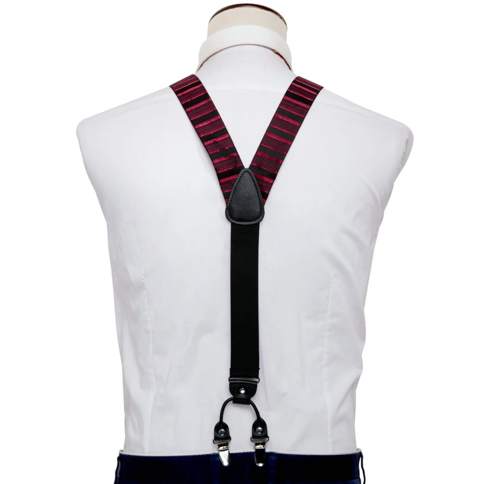 Hosenträger Suspender Gestreifte Hosenträger Für Männer Party Vorgebundene Fliege Einstecktuch Manschettenknöpfe Set Aus Seide Leder Metall 6 Klammern