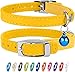 CollarDirect Leather Cat Collar, Cat Safety Collar with Elastic Strap, Kitten Collar with Bell Black Blue Red Orange Lime Green (8-11 Inch, Yellow)