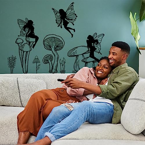 SUPERDANT Black Fairy Wall Decals Mushroom Stickers Murals Elves Silhouettes Wall Decor for Bedroom Office Bathroom Living Room Girl's Room Decor Wall Decals Removable Wall Art Decoration - Image 3