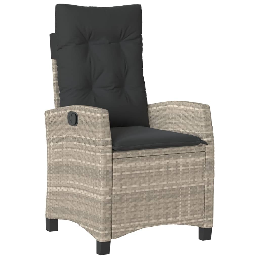 Set da 3 pezzi con cuscini grigio chiaro in polyrattan per giardino, balcone o terrazza con schienale regolabile e cuscini imbottiti spessi con rivestimenti sfoderabili
