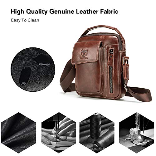 Leather Shoulder Crossbody Bag Men Travel Business Messenger Bag Waterproof Satchel Purses Bag Working Briefcase Teenager College Campus Outdoor Camping Satchel Bag Brown4