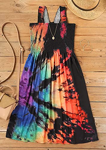 Image of Summer Dress for Women Beach Floral Cover Ups Spaghetti Strap Sundress Smocked Strapless A-Line Mini Dresses