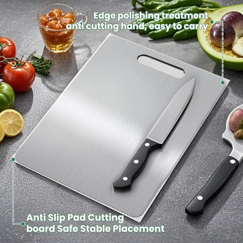 Image of 100% Pure Titanium Cutting Board,13x9 Inch Non-Slip Kitchen Chopping Board, Dishwasher Safe, Scratch Resistant, Easy to Clean, Durable & Hygienic for Meat, Vegetables, and Fruits