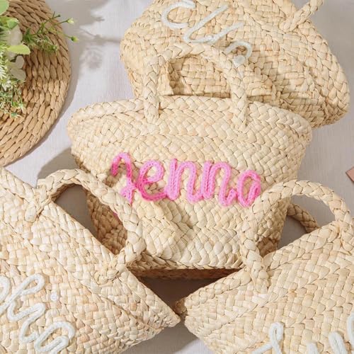 Cestas marroquíes personalizadas tejidas mini bolsas de paja miniatura 2