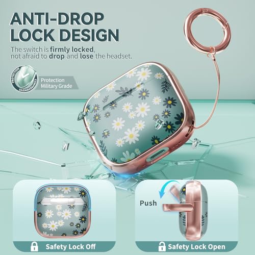 Image of Inesore for AirPods 4 Case Cover 2024 with Lock-Green Daisy | Two-Piece Design,with Gold Keychain & Cleaning Pen,Support Wireless Charging,Cute Luxury Case for Women Girly