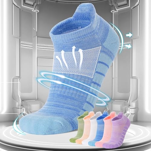 6 Pairs Ankle No Show Running Hiking Athletic Socks for Men Women Sport Cushioned Colorful Socks