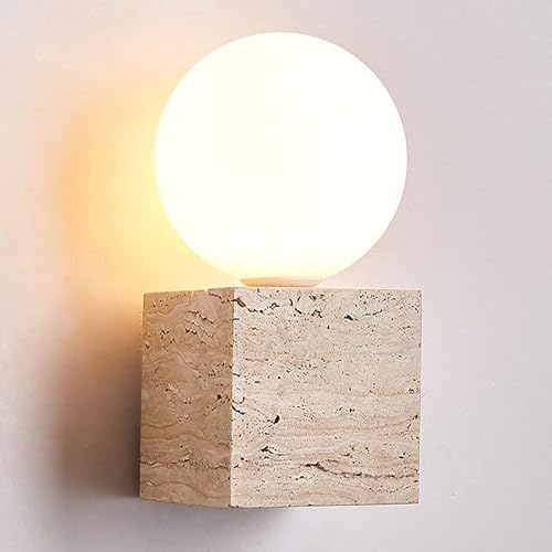TCHAUSGZUS Mid Century Natural Marble Wall Sconce - Vintage White Milk Globe Small Light Fixture for Bedroom, Living Room, and Hallway