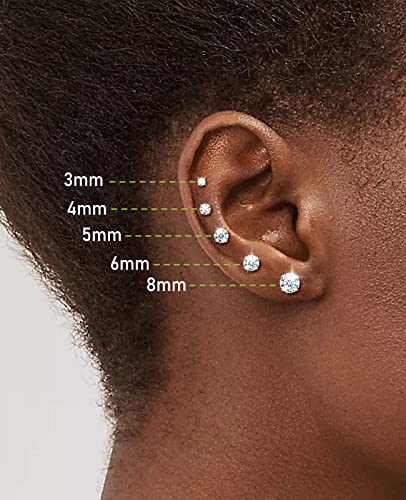 Earrings For Women, 8 Pairs Stud Earrings Set For Men Girl, Comoso 18K Yellow And White Gold Plated S925 Sterling Silver Round Cubic Zirconia Earrings Studs 3-8Mm, Birthday Christmas Gift #TOP3