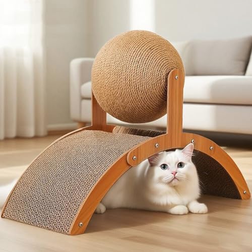 Rascador para gatos de madera con bola giratoria para interiores miniatura 1