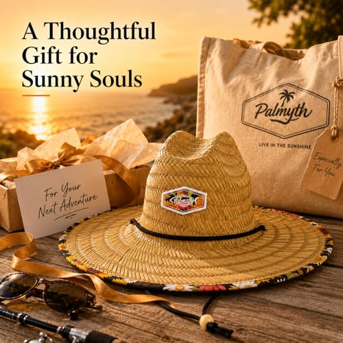 Image of Palmyth Straw Hat for Men & Women Sun Hats, Beach Hat, Fishing Hat Wide Brim UPF 50+ Sun Protection