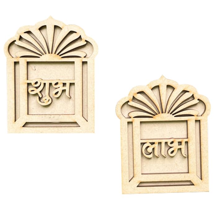 subh labh MDF Cutout| Shubh Labh-Mini Jharokha-3.5 x 3.5 inch, Shubh Labh Drop Frame Wooden Cutouts for Diwali Decorations, DIY Unfinished MDF Craft for Toran & Door Hangings-Pair 4-picture-18