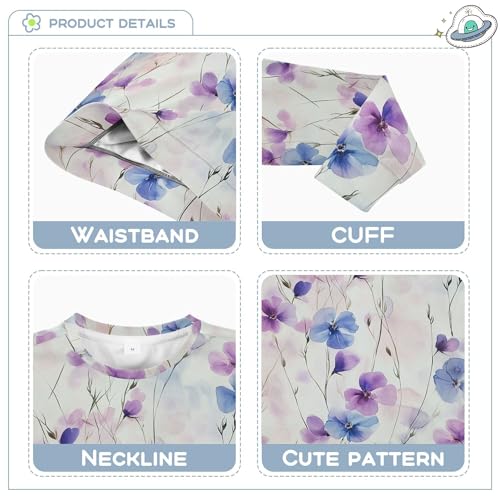 JUNZAN Purple Blue Flower Summer Little Kids Pullover Hoodie Long Sleeve Fall Tops Shirts Sports 4T3