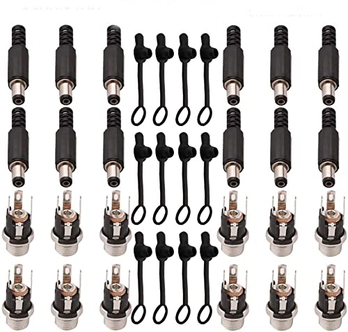 12 Pcs 5,5 mm x 2.1 mm, connecteurs Jack de Prise d'alimentation mâle CC de - 12 connecteurs Jack filetés de Prise d'alimentation Femelle CC - 12 Douilles de Protection en Caoutchouc Cover