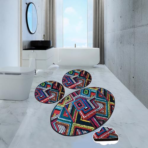 Bosdela Badezimmerteppiche Maglie (3-teilig), 60x100 cm – rutschfest, Weich, Luxuriöses Set, Moderner Badvorleger für Badezimmer, Dusche, WC, Teppich