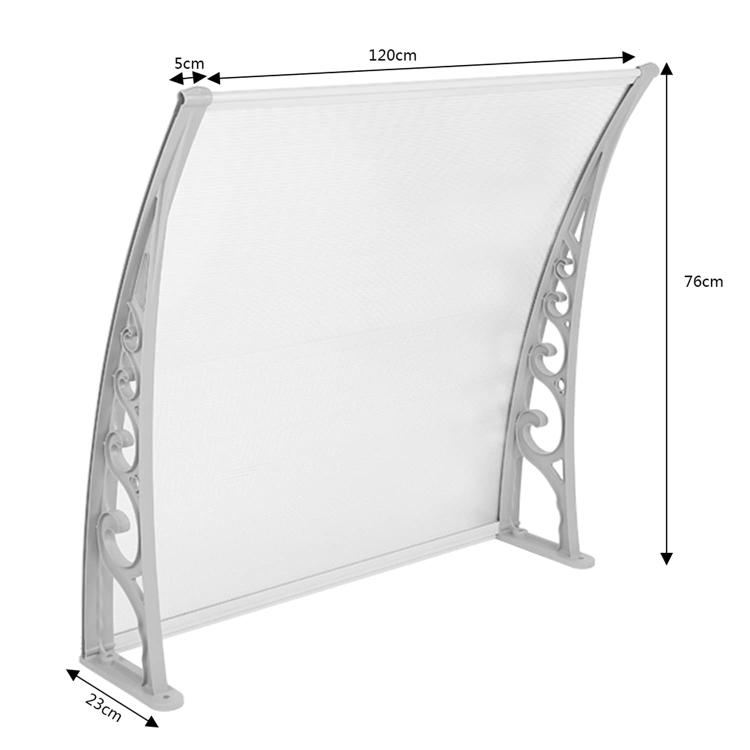 Pensilina da Esterno in Policarbonato e Alluminio, Porta anteriore a baldacchino, 80 * 120 cm (bianco)