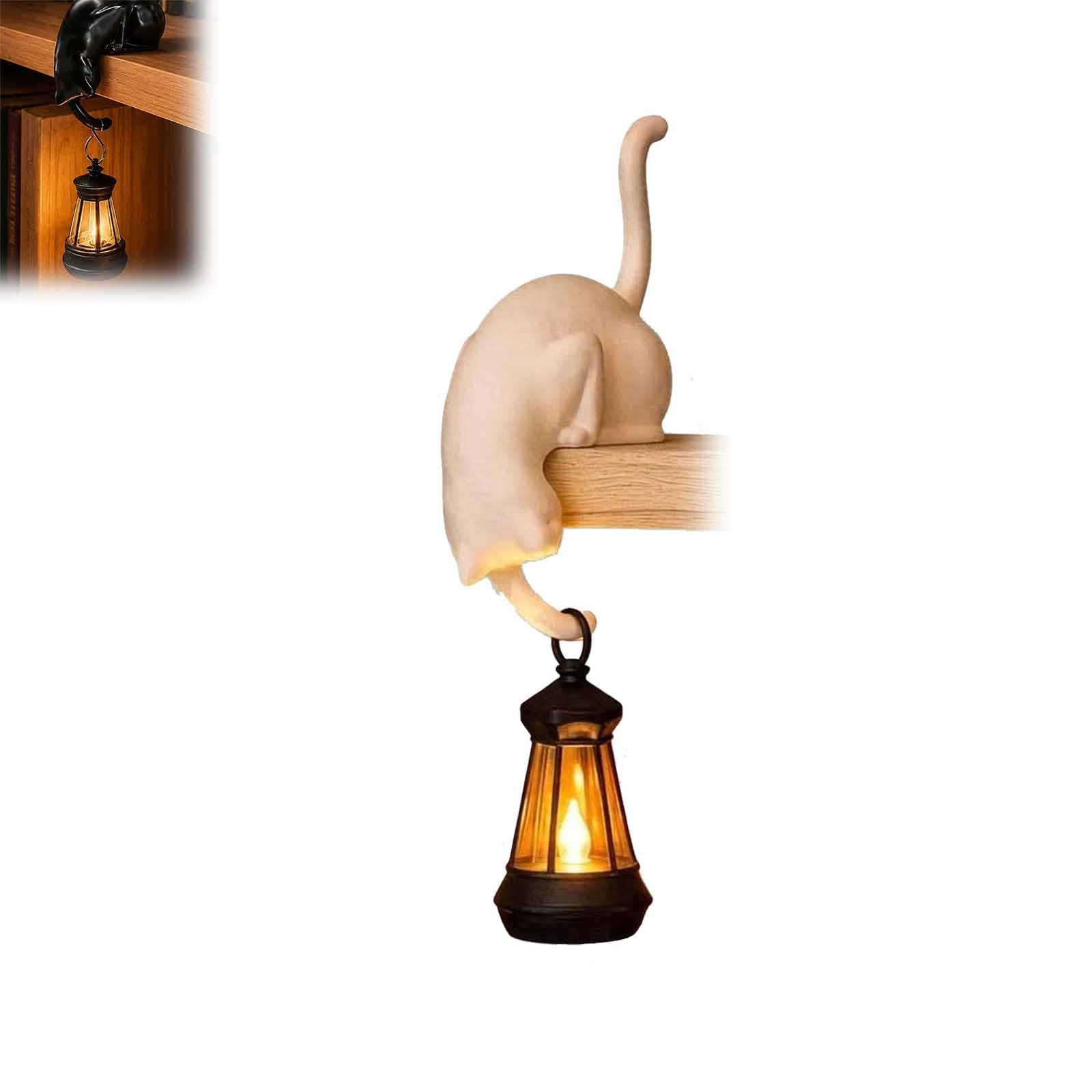 Cute Cat Hook Shelf Decor, Cat Bookshelf Lantern Light, for Porches, Patios, and Bookshelves Lovers Night Light Edge (Style B*White)